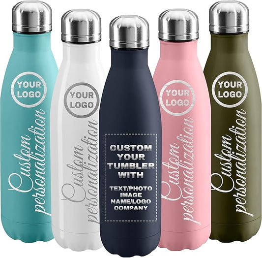 100 Pack USA Custom Water Bottle, 17oz Personalized Sport Water Tumbler, Stainless Steel Material, Leak-Proof, insulation, Customizabne Name, Suitable for Travel Holiday Gift for Women - Bloomnest