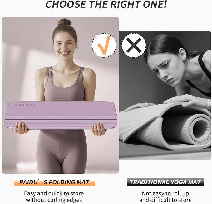 Foldable Fitness Yoga Mat | 2/5" (10MM) Extra Thick | SGS Certified Non-Slip TPE | 75x26" Extra Long-Wide | Portable & Easy Store | for Yoga, Pilates, Home Gym & Full-Body Workouts - Bloomnest