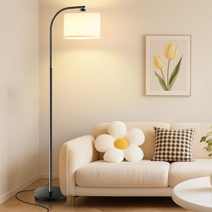 Floor Lamp for Living Room,Tall Standing Lamps Dimmable,Modern Floor Light with LED Bulb,3 Color Temperatures,Fabric Shades,Black Floor Lamps for Bedroom Dining Room Office Corner - Bloomnest