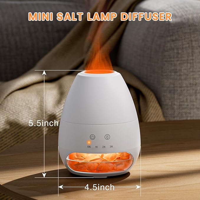 Ultrasonic Essential Oil Diffuser with Himalayan Salt Rock,Flame Diffuser with 2 Color Light,Aromatherapy Oil Diffuser with Auto Off Function for Home, Office,Spa,100ML - Bloomnest