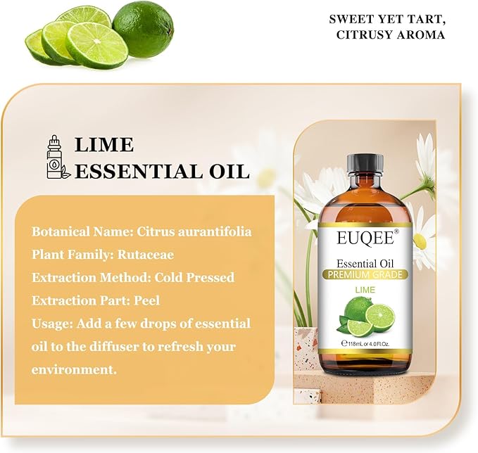 EUQEE Lime Essential Oil 4fl oz Pure Lime Oil Essential Oil with Dropper for Diffusers, DIY Soap & Bath Bombs (118 ml) - Bloomnest