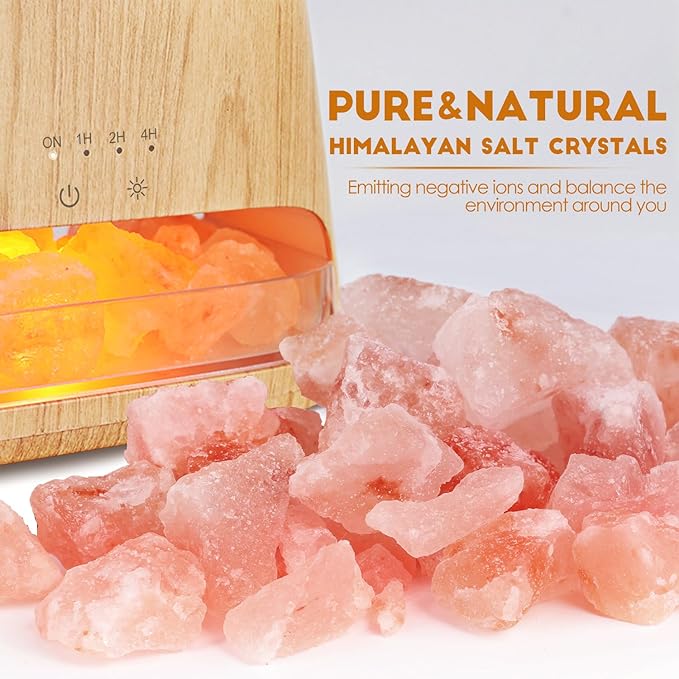 SALKING Colorful Flame Fire Diffuser Humidifier, Himalayan Salt Lamp, 7 Colors Changing Oil Diffuser, Ultra-Quiet Essential Oils Aromatherapy Diffusers for Large Room, Bedroom,150ml (Wooden Grain)