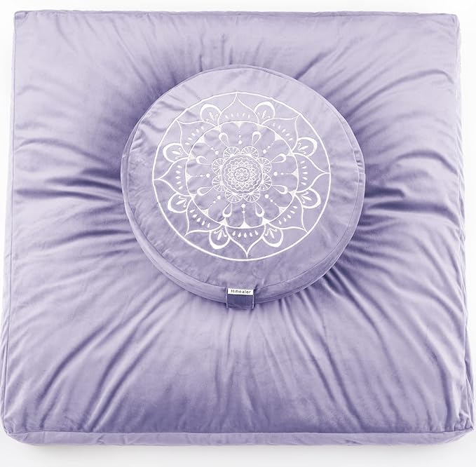 Hihealer Meditation Cushion - Large Velvet Zafu Floor Pillow for Adults and Women - Comfortable Yoga Pillow with Traditional Tibetan Buckwheat Filling for Meditation and Relaxation - Bloomnest