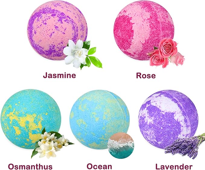 Bath Bombs Gift Set - 5 Large Fizzy Spa Bombs with 4 Scented Candles for Women - Moisturizing Bubble Bath with Essential Oils for Valentine's, Birthday Gifts - Bloomnest