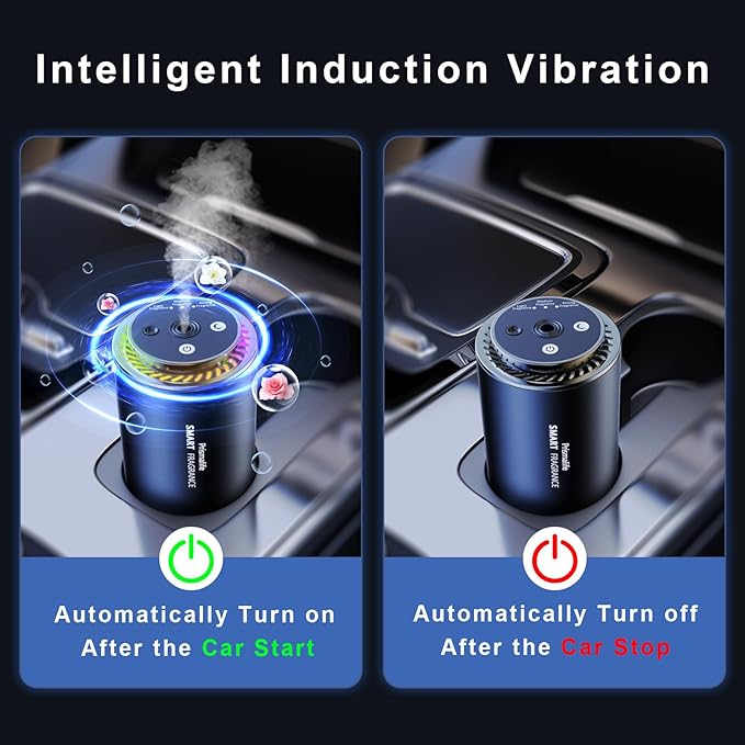 2025 Upgrade Smart Car Air Freshener, Rechargeable Car Air Freshener Diffuser with Starlight Projector & Atmosphere Light, Adjustable Car Freshener with Ultrasonic Tech & Auto On/Off, 50ml Perfume - Bloomnest