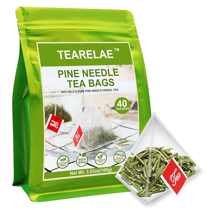 TEARELAE - Pine Needle Tea Bags - 3.53oz/100g (2.5g X 40 Bags) - 100% Pure Natural Dried Masson Pine Needles - Cut & Sifted - Caffeine-free - Bloomnest