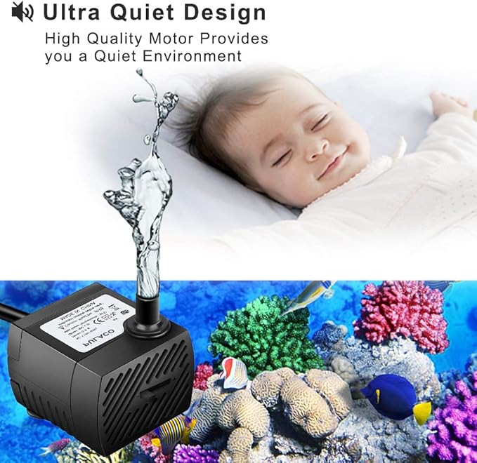 PULACO 95GPH 5W Mini Submersible Water Pump for Aquarium Fish Tank, Pond, Fountain, Hydroponics - Bloomnest