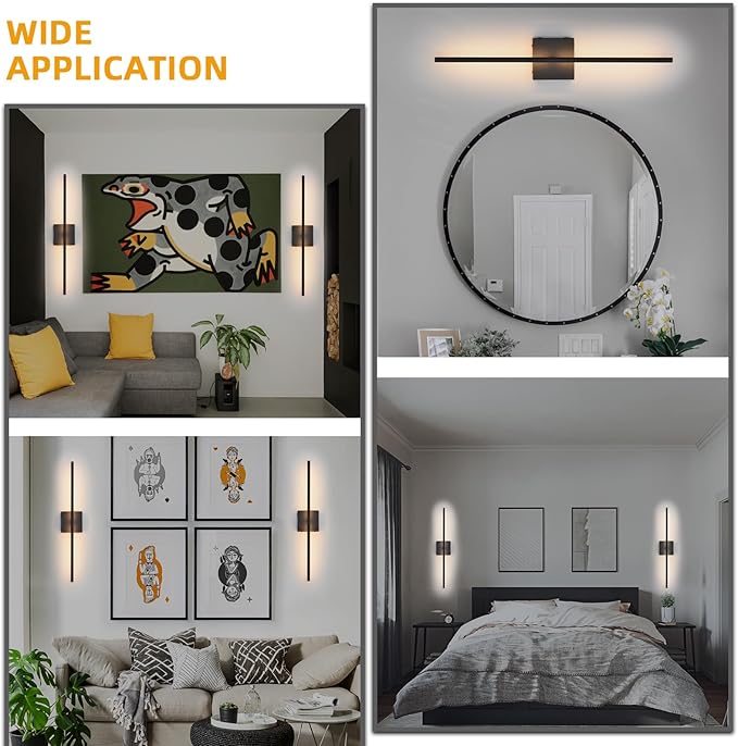 Battery Operated Wall Sconces set of 2, 16000mAh Black Rechargeable Wall Sconce with Remote Control, 3000K-6000K Dimmable LED Wireless Wall Light for Living Room, Hallway, Bedroom, Stairs, 29 Inchs - Bloomnest