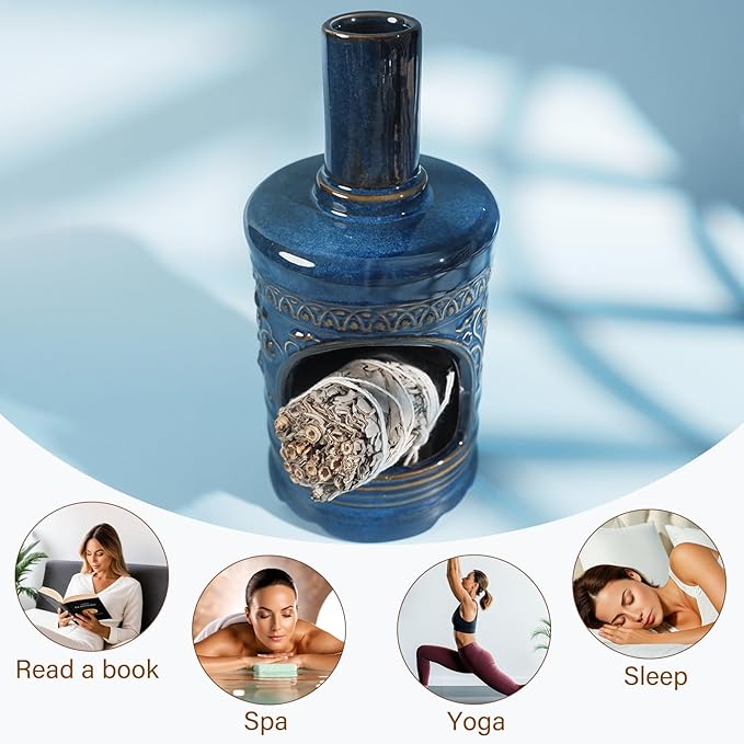 Ceramic Bird & Flower Palo Santo Burner–Stylish Chiminea for Sage、Incense Cones and Candle, Perfect for Meditation, Yoga, Altar & Home Decor – Easy to Clean, Enhance Your Zen Experience - Bloomnest