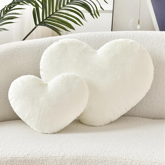 Petrella Throw Pillows Heart Pillow Cute Fuzzy Pillows for Bed Livingroom Home Decor Cushion Decorative Aesthetic Preppy Pillows White,Small 13"x10" - Bloomnest