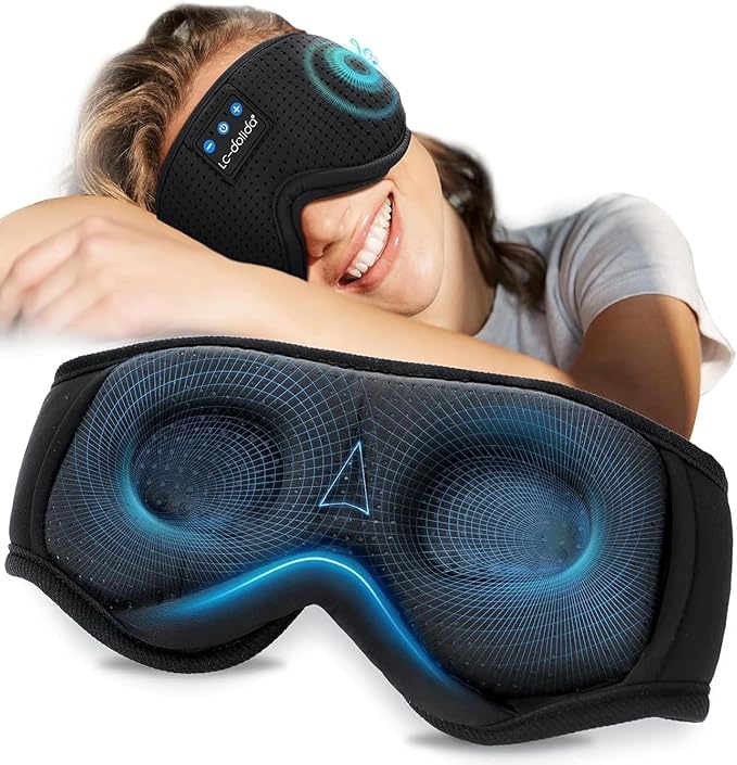 LC-dolida Sleep Mask Bluetooth Headphones Weighted Sleeping Mask 3D Eye Mask Pressure Relief Night Sleep Eye Mask Music Sleeping Headphones for Side Sleepers Meditation Gifts for Men Women - Bloomnest