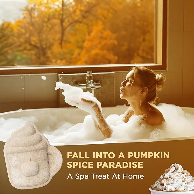 Pumpkin Spice Latte Bath Bomb for Women & Girls – Luxury Fall Bath Bombs (Giftable Packaging) - Natural & Relaxing Fall Gift - Vanilla, Cinnamon & Pumpkin Scented - Holiday Gift for Women - Bloomnest