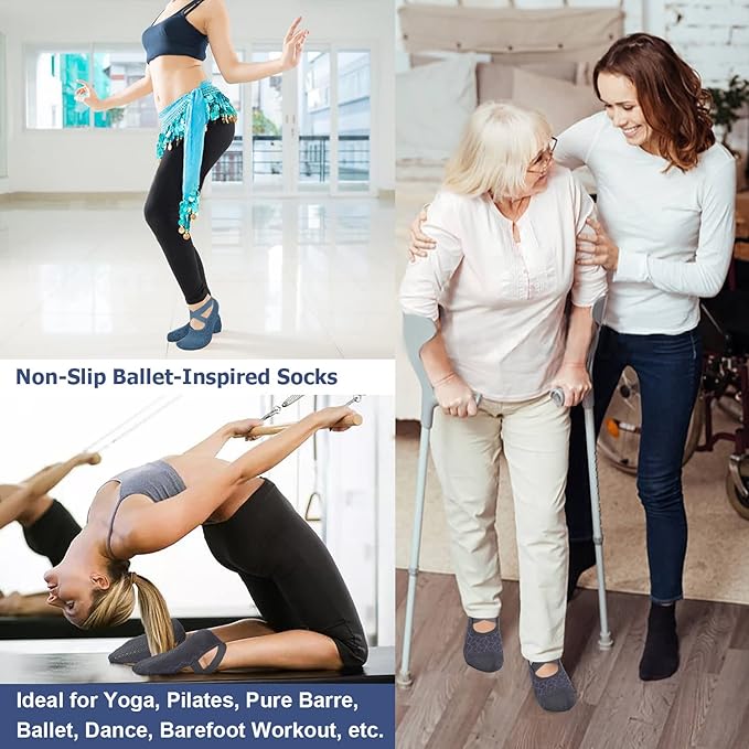 Ozaiic Pilates Socks for Women Non Slip Grip, Yoga Socks with Grippers for Barre, Hospital, Ballet, Dance, Barefoot Workout - Bloomnest