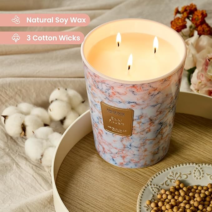 M&SENSE SolarFlowers Scented Candles for Home, 3-Wick Highly Scented Jar Candles, Extra Large Candle 35 Oz 150 Hours Long Lasting Burning, Relaxing Aromatherapy Candle for Stress Relief,Meditation - Bloomnest
