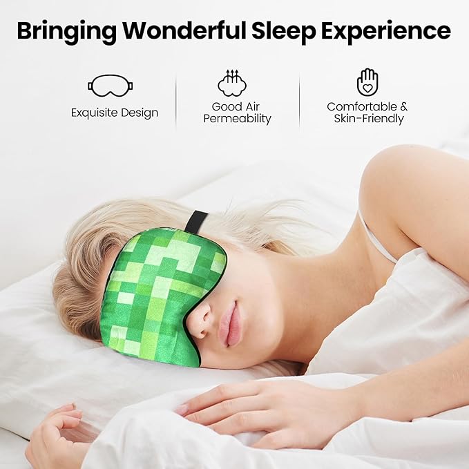 2 Pcs Sleep Mask for Kids Boys, Silk Eye Covers for Sleeping, Adjustable Strap & Light Blocking Design, Teen Children's Bedtime Blindfold for Travel and Home Use with Gift Box (My World) - Bloomnest