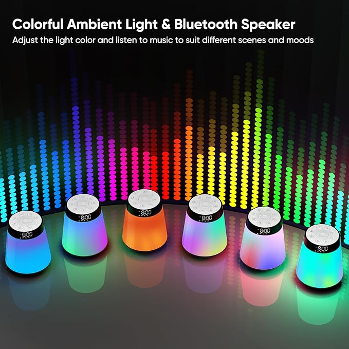 Sunrise Alarm Clock with Wake Up Light & White Noise Machine - 21 Soothing Sounds, 12 Color Dimmable Night Lights, Bluetooth Speaker, Digital Clock for Heavy Sleepers Adults/Kids