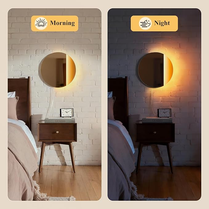 ONEWISH LED Wall Sconce, Dimmable Mirror Wall Lamp,16.93 inch Round Wall Lights for Bedroom with Memory Function, Wall Lamps for Living Room Entryway, Bronze - Bloomnest