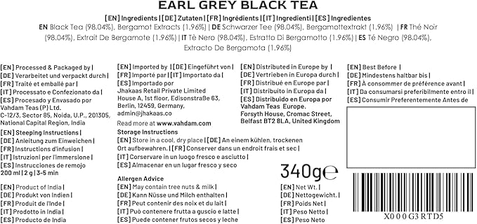 VAHDAM, Earl Grey Tea Loose Leaf 170+ Cups (340g/12oz) Citrusy & Delicious Black Tea blended with 100% Natural Oil of Bergamot | Brew Hot/Iced Tea - Bloomnest