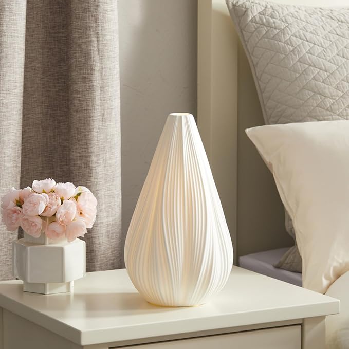 RONDURE 12.5" Modern Ceramic Table Lamp, Fully Dimmable Modern Bedside Lamps for Bedroom, Living Room and Nightstand, White Translucent Ceramic Shade, Warm Ambient Lighting, Corded, Bulb Included - Bloomnest