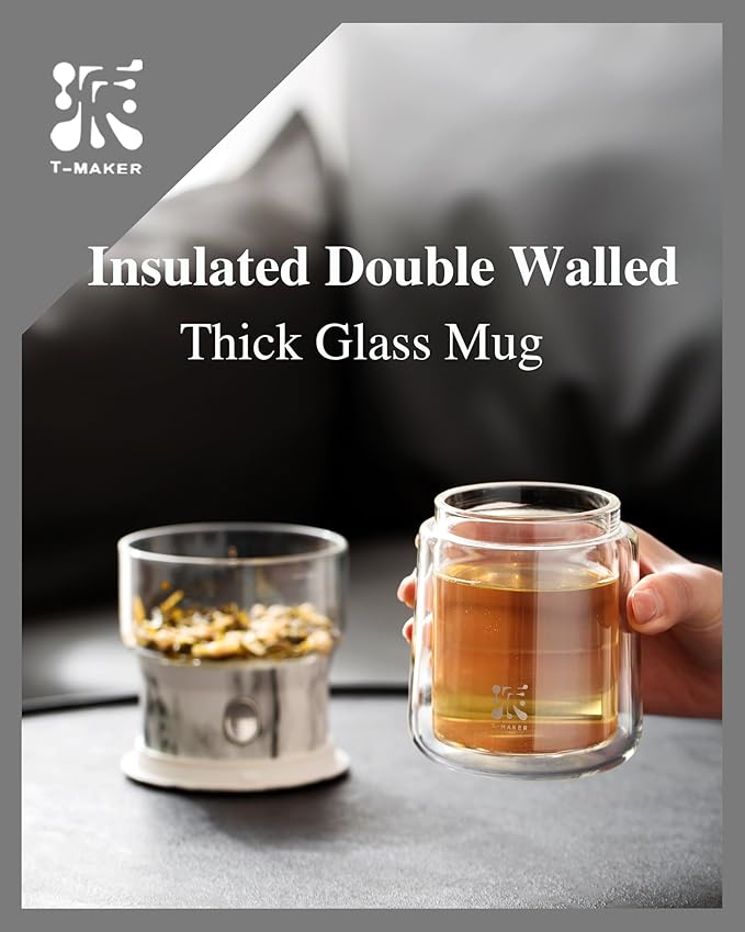 ZENS Modern Small Glass Infuser Teapot, Magic One Touch Drip Tea Pot Infusers for Loose Tea Diffuser, Cool Herbal Teapot with 200ml insulated Cup and Portable Gray Tea Kits for Tea Lovers Gifts - Bloomnest