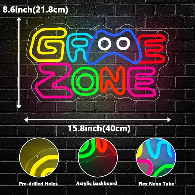 Game Zone Neon Sign, LED Neon Light Sign for Game Gaming Room Wall Decor Gamer Room Led Light Up Sign for Teen Boy Man Cave Birthday Gift Favor Dimmable USB Powered(15.8"*8.6") - Bloomnest