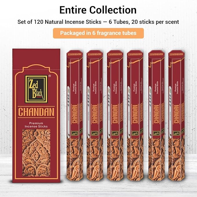 Zed Black Chandan Incense – 20 Hand Rolled Sticks | Premium Aromatherapy Incense for Relaxation, Meditation, Prayer & Spiritual Rituals