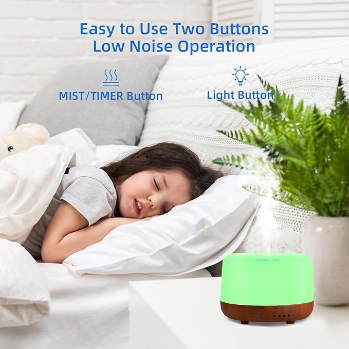 300ML Essential Oil Diffuser Aromatherapy Diffuser, Quiet 8 Hours Operation, 7-Color LED Light, 4 Timer, Remote Control, Auto-Off, Easy to Clean, for Bedroom, Living Room, Office, Home Gifts - Bloomnest