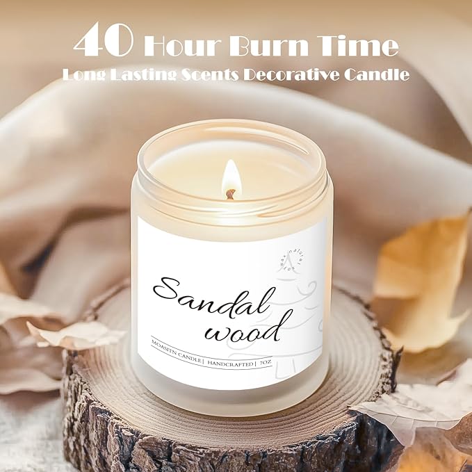 MOASITN Sandalwood Scented Candles for Home| Cedar,Sandalwood,Musk Scented Soy Candle| Handmade Longlasting Aromatherapy Candle| Jar Candel Gift for Women,Men for Spring,Birthday,Relaxing|7oz - Bloomnest