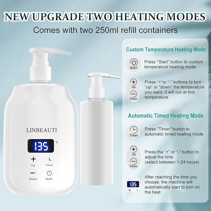 Massage Oil Warmer with Two Oil Bottle, Lotion Bottle Warmer Heater, Smart Touch Key Electric Warm Lotion Dispenser, Lube Gel Cream Warmer for Home Pro Salon Spa Massage (White) - Bloomnest