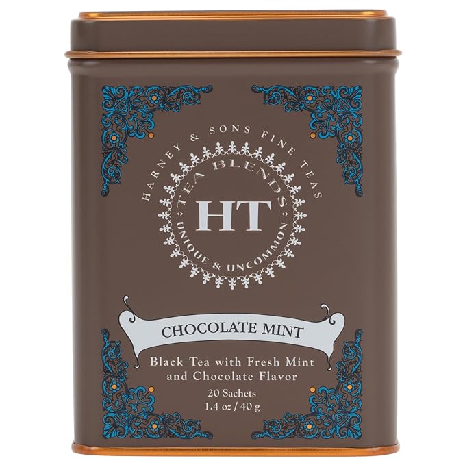 Harney and Sons Chocolate Mint, Flavored Black Tea - 20 Sachets per Tin - Bloomnest