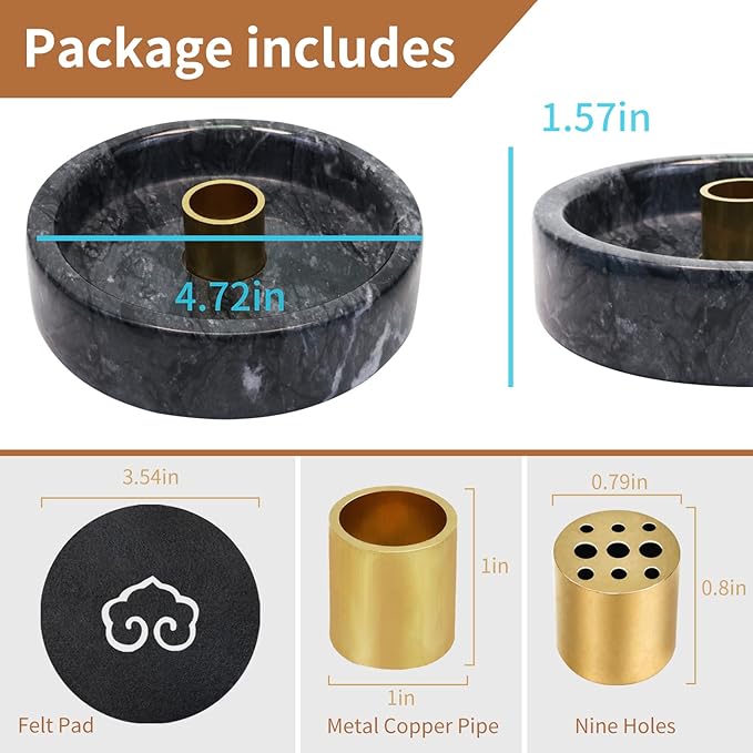 Natural Marble Palo Santo Holder,Incense Burner for Palo Santo Sticks, Handmade Stick Incense Holder Ideal for Smudging, Incense Burning, Decoration.Easily Grab All Incense Ash (Black)