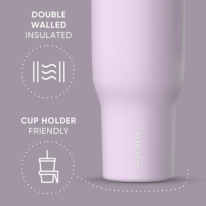 Hydrapeak Voyager 40 Oz Stainless Steel Tumbler with Handle, Insulated Water Bottle With Straw & Lid, Cupholder Friendly Reusable Travel Mug (Blush) - Bloomnest