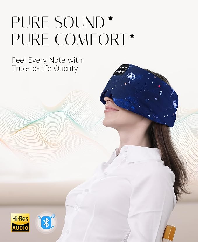 MUSICOZY Sleep Mask Headphones Bluetooth Sleep Masks with Headphones Eye Wireless Masks Bluetooth 5.4 with Adjustable Headband Total Blackout for All Night Sleep, Travel & Nap - Bloomnest