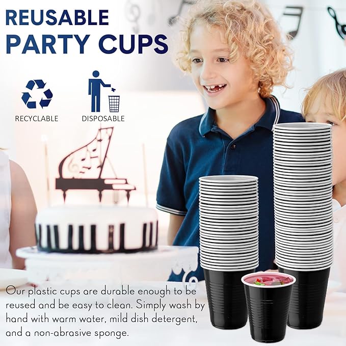 Zopeal 200 Pcs Plastic Cup Bulk 18 oz Disposable Tumblers Wedding Hard Plastic Party Wine Cups Fancy Beverage Drinking Soda Cocktail Glasses for Wedding Birthday Christmas(Black) - Bloomnest