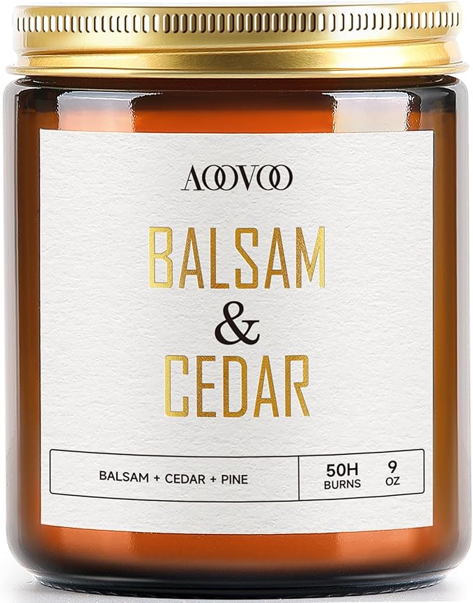 AOOVOO Balsam Cedar Candle - Large Pine Scented Soy Wax Aromatherapy Candle, 9 oz - Bloomnest