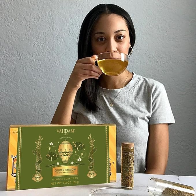 VAHDAM, Limited Edition - Turmeric Herbal Wellness Tea Gift Set - 6 Oprah's Favourite Turmeric Herbal Blends in Gift Box | Gluten Free, Non GMO | Gifts for Him/Her | Tea Gifts for Men & Women - Bloomnest