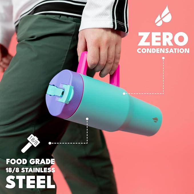 Elemental 32 oz 100% Leak Proof Tumbler with Handle & Straw - Stainless Steel Double Wall Insulated Tumbler for Hot and Cold Beverages - Travel Coffee Mug with Sip & Straw Lid - Blue Tie Dye - Bloomnest
