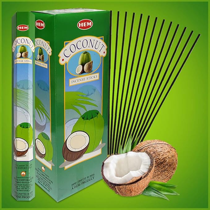 TRUMIRI Coconut Incense Stick Bundle: 121 Pieces (6 Packets of 20), Includes Incense Holder TRUMIRI