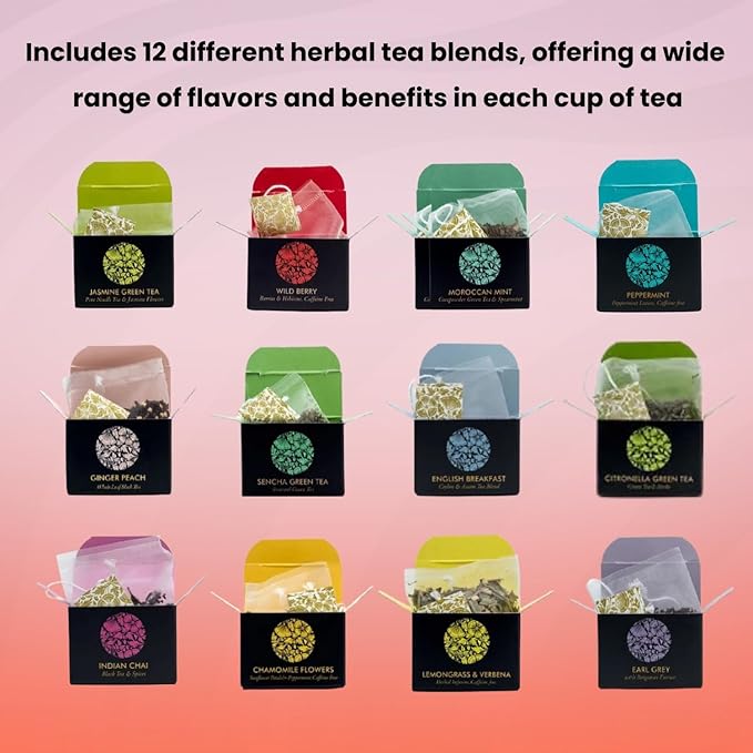 Ceremonie Tea Herbal Variety Pack - Kosher Set - Assorted Sampler With 12 Individually Wrapped Silky Mesh Herbal Bags - Single Serve Pouches - Bloomnest