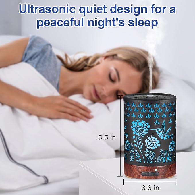 Essential Oil Diffuser- Aromatherapy Diffuser with7 Colors Light and Auto-Off for Women Metal Cool Mist Humidifier for Home and Office for Mom Women(Hummingbird) - Bloomnest