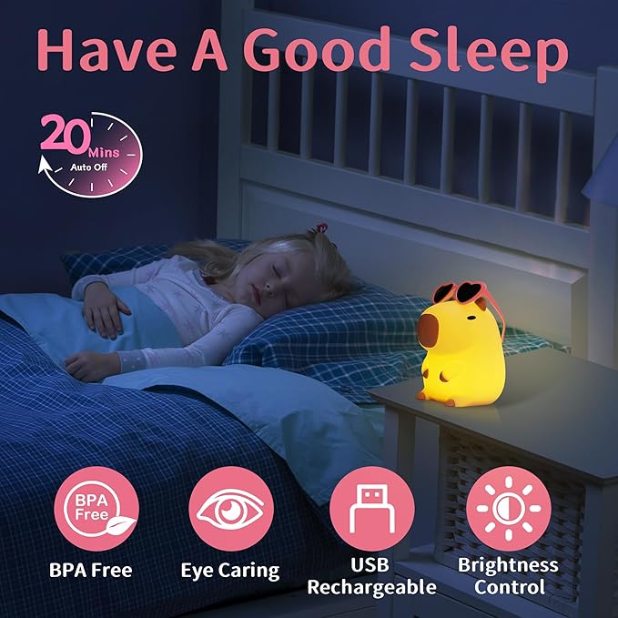 Attivolife Capybara Night Light, Sunglasses Capybara Silicone Lamp for Girls, Touch Nightlight Portable with Dim, Funny Bathroom Table Decor Birthday Xmas Gift for Women Friends（Pink Glasses） - Bloomnest