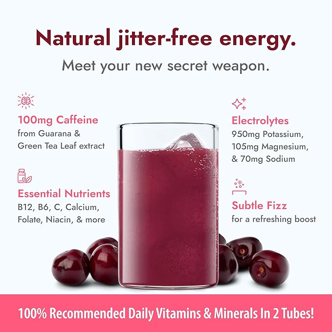 Zipfizz Daily Energy Drink Powder, Black Cherry, 20 Pack | 3-in-1 Sustained Energy, Rapid Hydration, and Essential Vitamins | Sugar-Free | Electrolyte Powder | Contains Vitamin B-12 & Antioxidants - Bloomnest