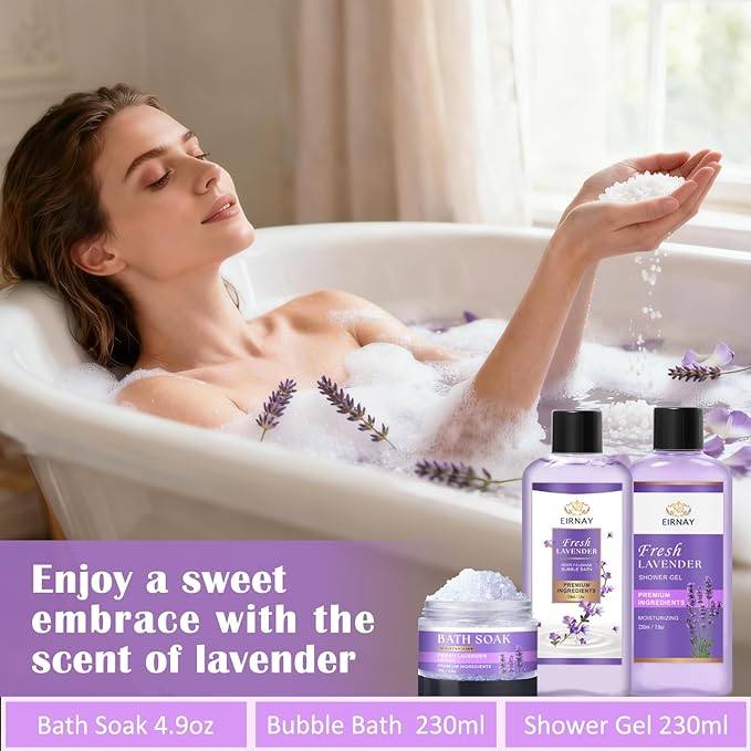 Gift for Women, Spa Gift Baskets for Women - 17pcs Lavender Sets with Body Lotion, Bubble Bath, Relaxing Bath Sets, Birthday Christmas Gifts for Her, Spa Kit for Mom Wife Sister Friend - Bloomnest