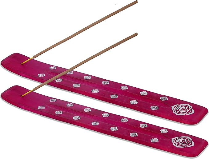 Bless-International Traditional-Handmade-Burner Wooden-Incense-Stick-Holder Ash-Catcher-Stand for-Aromatherapy-Meditation-Yoga (Heart Pink) 10 Inches, Pack of 2 - Bloomnest