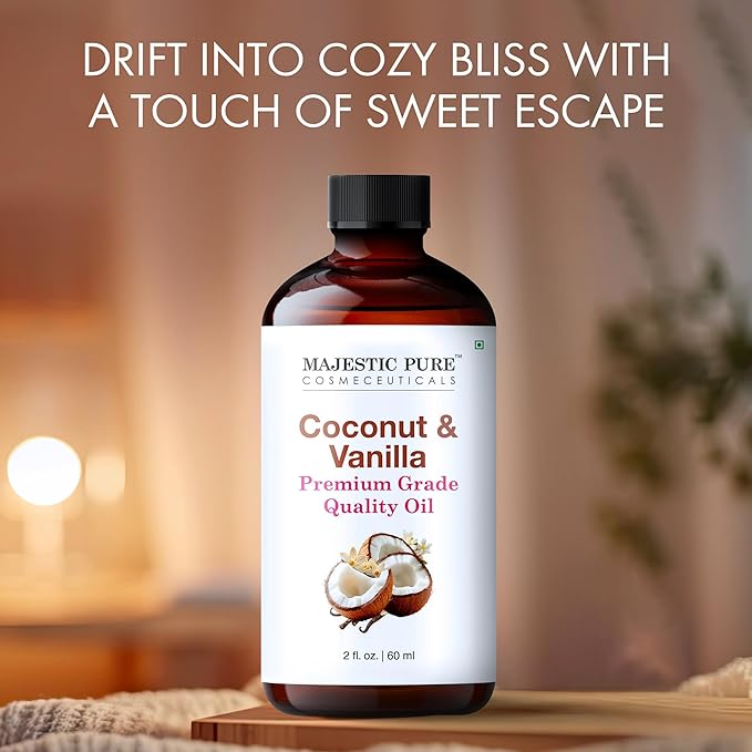 Majestic Pure Coconut Vanilla Essential Oil with Glass Dropper - 2 Fl Oz - 100% Pure and Natural Coconut Vanilla Oil - Premium Grade Essential Oils for Diffuser, Aromatherapy, Soap and Candle Making - Bloomnest