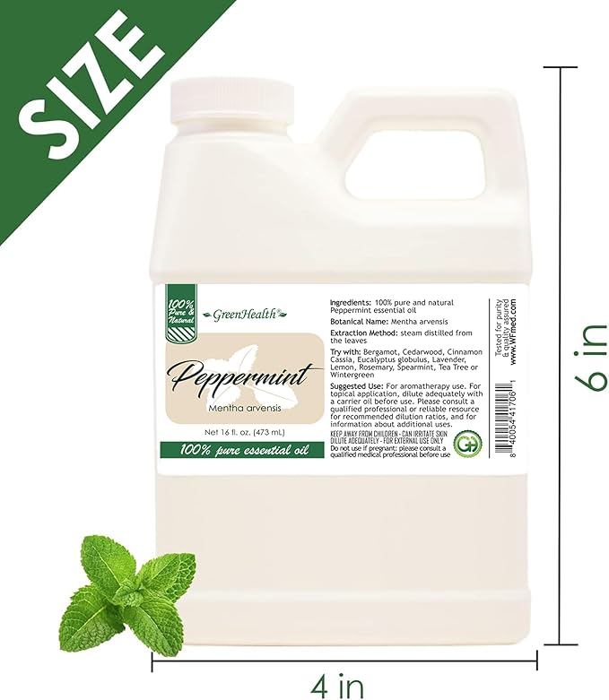 16 fl oz - Peppermint Essential Oil 100% Pure, Uncut, 16 fl oz - GreenHealth - Bloomnest