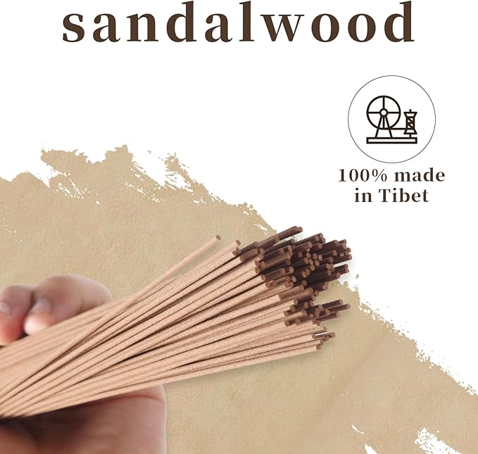 Zen Tibetan Sandalwood Incense Sticks with Holder, Low Smoke 50 Min Burn – Stress Relief, Yoga & Meditation Relaxation, 50g (95-100 Sticks) Eco-Friendly Packaging - Bloomnest