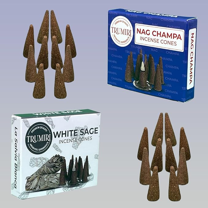 TRUMIRI Incense Cones - Combo Pack of 20 Cone Incense - 10 Nag Champa + 10 White Sage - Insence Cones - Incense Cones Scented - Cone Incense Scents - Insense Cones - Incent Cone TRUMIRI