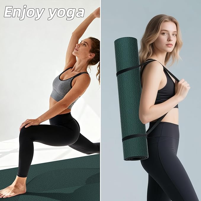 Large Yoga Mat 75"x 40"x10mm (2/5 inch) – Extra Thick & Wide, TPE Fitness Mat, Printed Non-Slip Exercise Mat with Carrying Strap for Men & Women, Pilates, Stretching, Fitness & Workout - Bloomnest