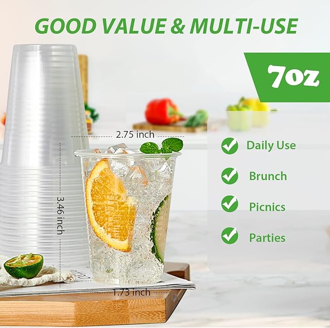 Lilymicky 500 Pack 7 oz Clear Plastic Cups, Disposable Drinking Cups, Plastic Party Cups for Birthday Parties, Picnics, Ceremonies, and Any Events - Bloomnest